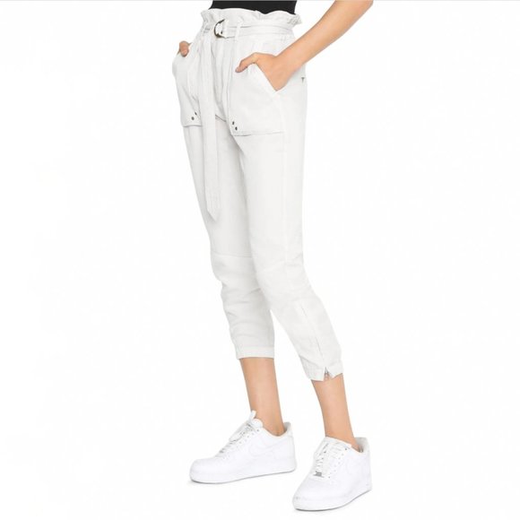 Pam & Gela Pants Women High-Waisted Utility Pocket Belted Cropped Paperbag Pants - Picture 1 of 7